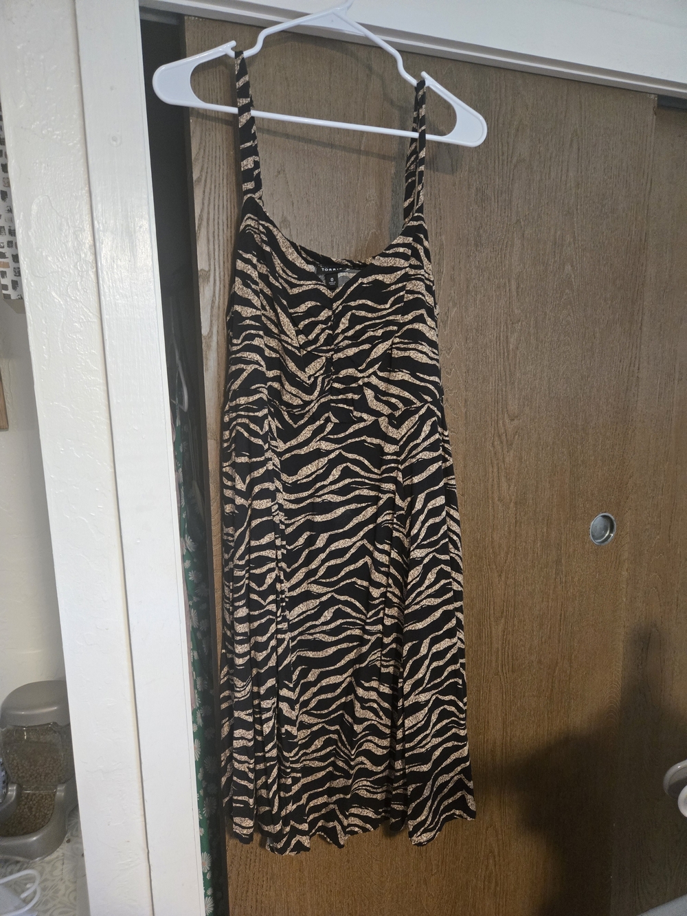 Sleeveless Zebra Print Slip Dress in Black and Tan